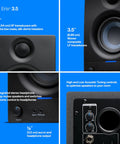 Eris 3.5 Studio Monitors Pair For Near Field Mixing And HiFi Desktop Listening, close-up of speaker features and inputs.