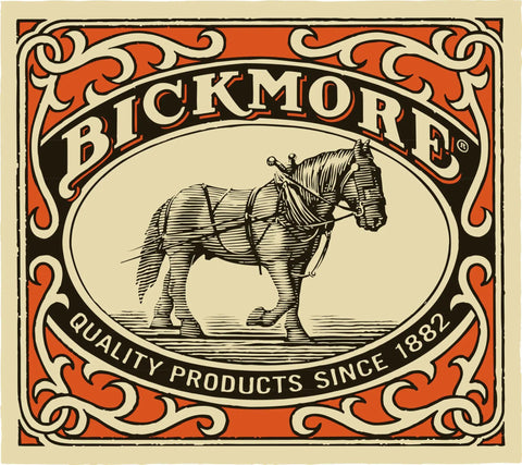 Bickmore logo featuring a horse in harness, with text 'Quality Products Since 1882' in an ornate design.