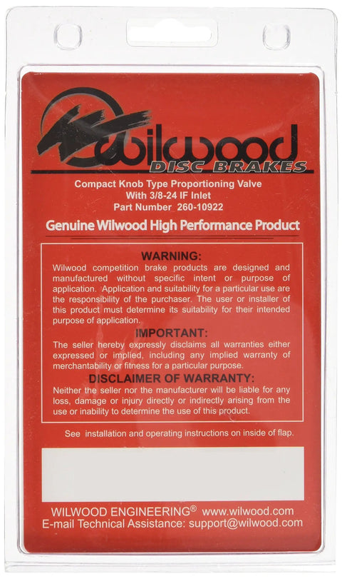 Adjustable Proportioning Valve 100 To 1000 Psi Range in packaging, showcasing compact design and warning label, for brake pressure regulation.