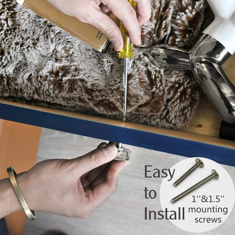 Installing 6 Pack Glass Crystal Knobs With Brushed Nickel Finish for drawer using screwdriver, including 1" and 1.5" screws.