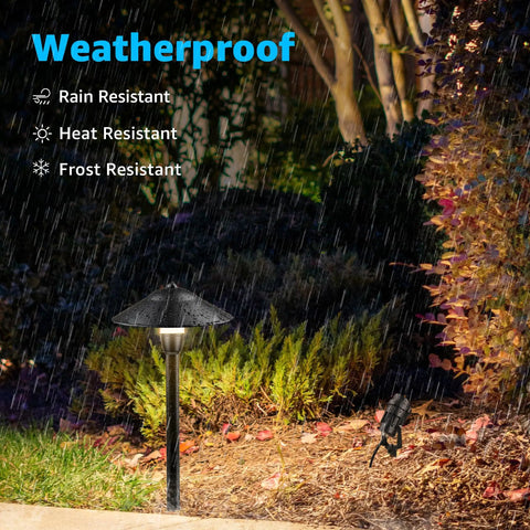 Low Voltage Landscape Lighting Kit 12V With 8 Path Lights And 4 Spotlights Aluminum Waterproof Path Light in garden during rain