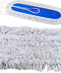 Heavy Duty Cotton Dust Mop Head Refill For Fast Floor Sweeping And Gym Maintenance Super Tight Short Fiber Pad with blue grip.