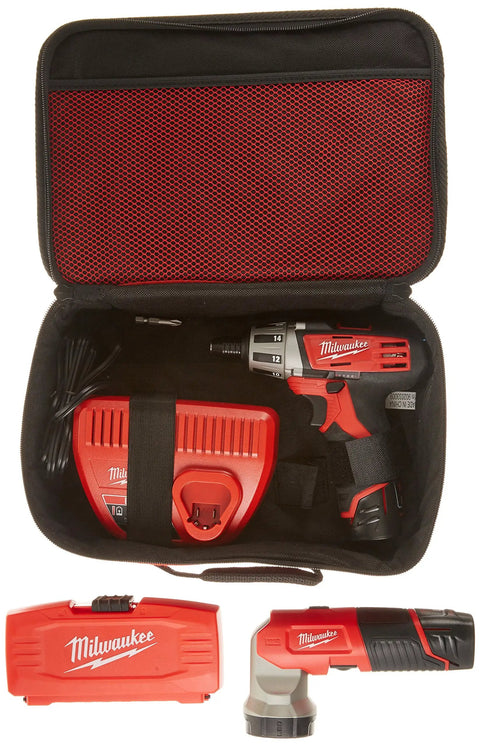 12 Volt Cordless Screwdriver And LED Work Light Combo Kit with Bit Set in protective carrying case
