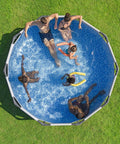 Premium Round Above Ground Swimming Pool 10 Foot Diameter 30 Inch Depth Steel Frame Build filled with children and adults relaxing.