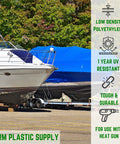 Polyethylene Shrink Wrap Roll 7 Mil Thick 14 Foot By 125 Foot Blue Marine Grade Film covering boats for winter storage.