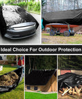 Heavy Duty 12x16 Ft Tarp 8 Mil Waterproof With Grommets Every 23.6 Inches covering car and boat, ideal for outdoor protection