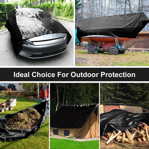 Heavy Duty 12x16 Ft Tarp 8 Mil Waterproof With Grommets Every 23.6 Inches covering car and boat, ideal for outdoor protection