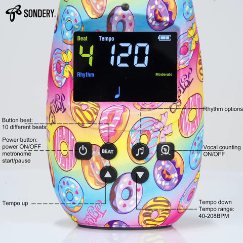 Rechargeable Digital Metronome For Musicians With Color Screen And USB Headphone Jack, Big Clear Sound, Portable Bulletome A3 Art Series