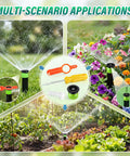 18 Piece Variable Arc Sprinkler Nozzle Kit With Rotor Adjustment Tool And Spare Filters watering flowers, vegetables, and garden setup.