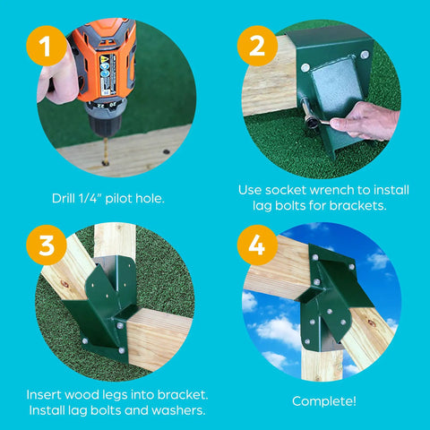 Heavy Duty Steel A Frame Swing Set Brackets Kit With Hardware Two Pack For Outdoor Wooden Swingset Built To Last Premium Quality Solid Welded Joints Easy Install Green Powder Coated Finish Includes Wood Screws And Washers