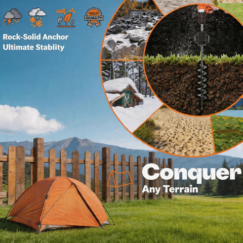 15 Inch Screw In Tent Stakes Set With Heavy Duty Ground Anchors Includes Adapter And 30 Ft Nylon Rope Orange 12 Pieces application
