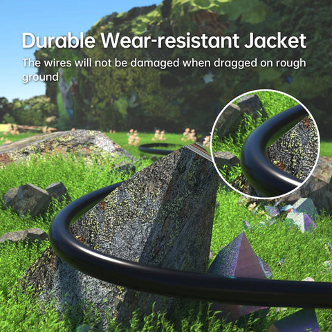 Close-up of Two Pack 3 Foot Outdoor Extension Cords 16 AWG SJTW Weatherproof 13 Amp 1625 Watt ETL Listed on rocky terrain