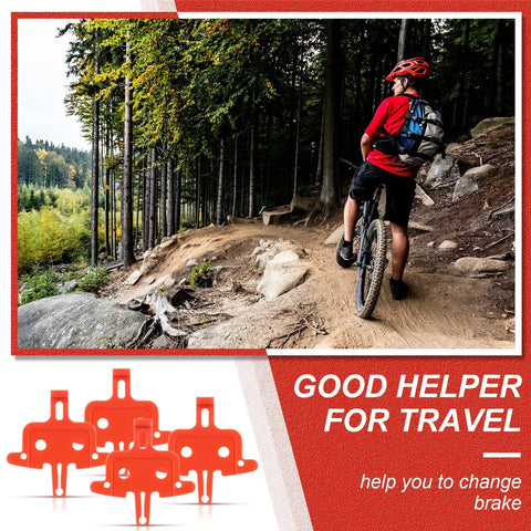 Cyclist on trail, red 4 Pack Bicycle Disc Brake Spacers, Lightweight Plastic Disc Pad Spacers For Hydraulic Disc Brakes displayed below