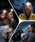 People wearing Ultra Bright LED Headlamp For Outdoor Adventures With White And Red Light Modes in various outdoor settings