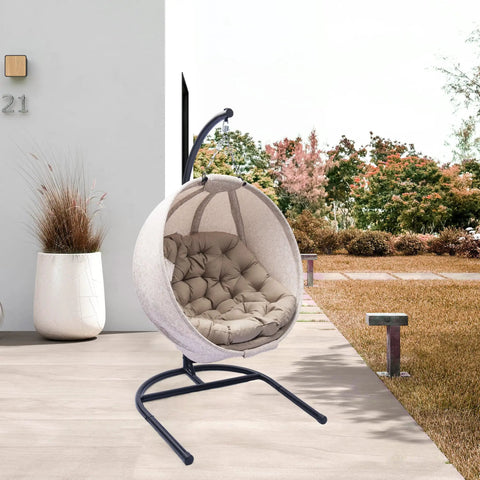 Hanging Egg Chair With Stand Cozy Indoor Outdoor Swing Seat With Plush Cushions Comfy Plush Comfort Weather Resistant Fabric