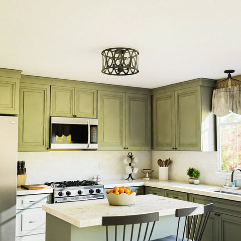 Prince 3 Light Flush Mount Oil Rubbed Bronze With Open Frame And Crystal Clear Glass Shades in kitchen ceiling