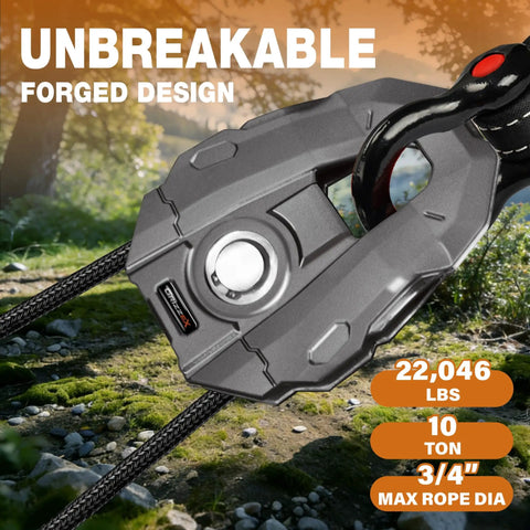 10 Ton Snatch Block, Heavy Duty Recovery Pulley With 22,046 Lbs Working Load Limit, 3/4 Inch Rope Diameter For Off Road Recovery, Towing, And Winching, Gray on synthetic rope