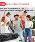 Group enjoying music with Bluetooth Wireless Home Amplifier System With 6 Channel Power 750 Watts, shown in foreground.