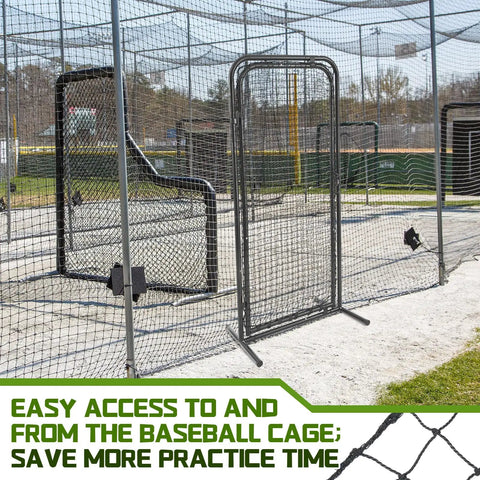 Heavy Duty Batting Cage Door 2.8 By 6.3 Ft Freestanding Steel Frame Entry Gate With Net in baseball practice setup