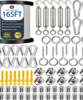Outdoor Wire Rope Kit 50M PVC Coated One Sixteenth Inch Stainless Steel Cable Setup With Turnbuckles Carabiners Eye Hooks Clamps