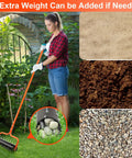 Woman using Push Lawn Aerator 21 Inch Tool With Preassembled Spikes And Quick Clip For No Fuss Setup Heavy Duty Manual Aerator