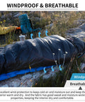 Ultralight 650FP Down Sleeping Bag For Adults, Backpacking Ready, 40F Temperature Rating, on rocky outdoor terrain.