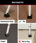 Heavy Duty Folding Door Security Bar With Adjustable Length From 25.5 To 43.5 Inches on various floor surfaces indoors showing best use on hardwood, vinyl, tile, carpet and not on mats.