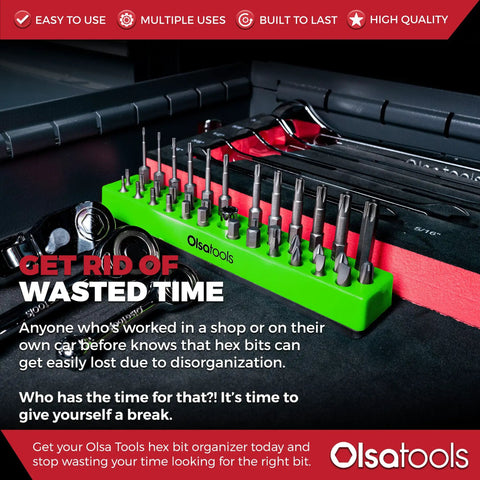 Magnetic Hex Bit Organizer Tray With Green Base Holds 37 One Quarter Inch Bits Drill Bit Storage in toolbox