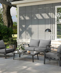 Fade Resistant Outdoor Chair Cushions Set Of 4, 24x24 Deep Seat Patio Cushions For Chairs And Sofas, Quick Drying Fabric in gray, installed on patio furniture.
