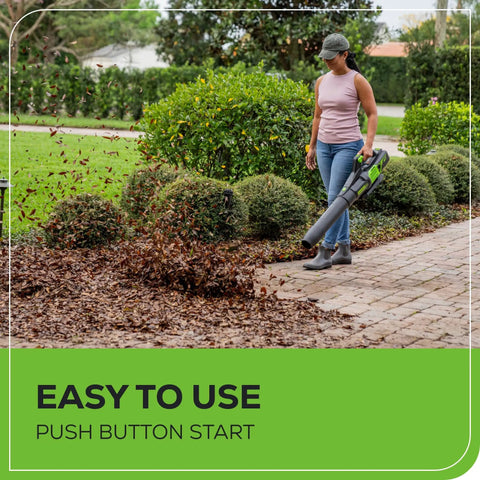 Person using 60V Cordless Leaf Blower With 610 CFM And 130 MPH Airflow, Beast Power Yet Lightweight And Quiet, on driveway