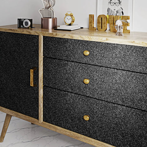 Cabinet covered in Black Glitter Peel And Stick Wallpaper For Cabinets And Walls DIY Friendly Self Adhesive Glitter Paper
