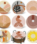 Eight Pack Landscape Diamond Painting Coasters With Holder Complete DIY Kit For Adults Round Full Drill 5D Gem Dots Craft Set