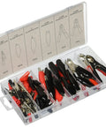 Alligator Clip and Clamp Assortment Kit, 60 Piece Electrical Repair Set for Test Gear and Chargers, shown in open box