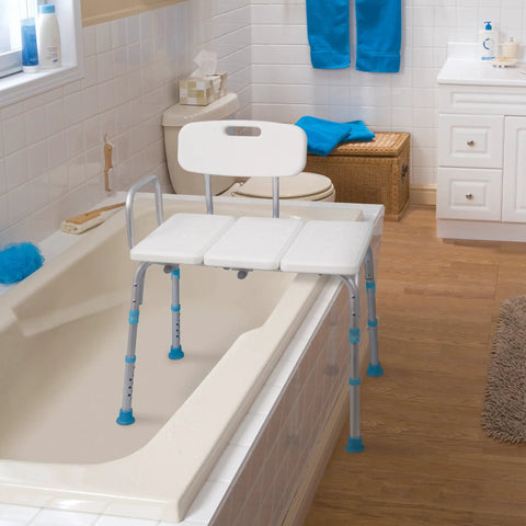 Adjustable Bath And Shower Transfer Bench With Reversible Backrest For Easy Tub Exit, 9 Height Positions, Safe Mobility Aid in bathroom