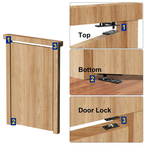 Badass Heavy Duty Hidden Door Hinge Built Different With Solid Alloy Steel Core Supports Up To Seven Hundred Pounds For Secret Bookshelf Pivot System Smooth Operation Guaranteed Top Shelf Hardware installation guide with labeled hinge components.