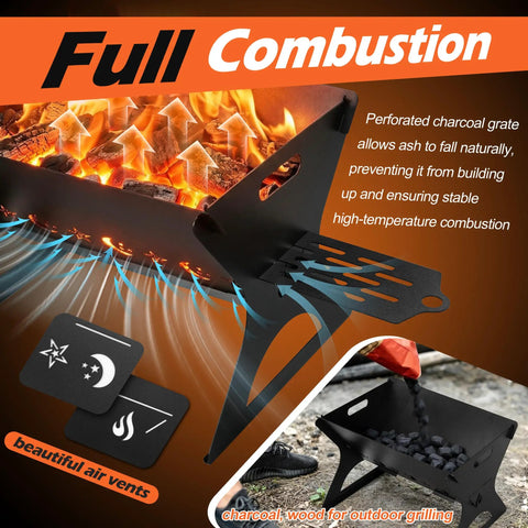 Portable Campfire Grill With Grate And Carry Bag Heavy Duty Outdoor Fire Pit for Camping Backyard Bonfire Patio with airflow system