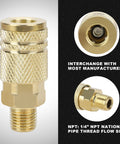 Close-up of brass-plated quick connect coupler from One Quarter Inch Air Hose Fittings Kit With Quick Connect Couplers And Plugs