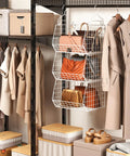3 Tier Foldable Closet Organizer With Wall Mount And Cabinet Storage Bins, Includes 5 S Hooks, Space Saving Clothes Shelves