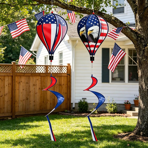 All American Patriotic Wind Spinner Duo For Yard And Garden Decor With Flag And Bald Eagle Designs 2 Pack Outdoor Hanging Spinners