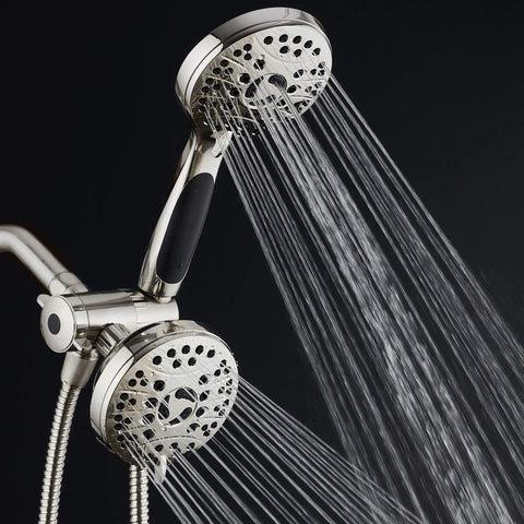 High Pressure 48 Mode Luxury 3 Way Shower Head Kit With Dual Rain And Handheld, 6 Foot Stainless Steel Hose, Brushed Nickel