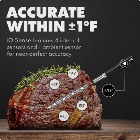 Smart Wireless Meat Thermometer With Ultra Thin Probe For Grill BBQ Oven Smoker And Air Fryer Real Time Internal Temp Five Sensors