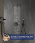 10 Inch Matte Black Round Rain Shower Set With Wall Mounted Rainfall Head And Handle Trim Kit in modern bathroom