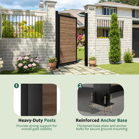 6 Ft By 3 Ft Cedar Wood Fence Gate Kit With Aluminum Frame Privacy Gate Board On Board installed in backyard garden