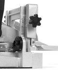Close-up of adjustable fence on Beefed Up Plate And Biscuit Joiner With Case And Biscuits, 8.5 Amp Motor, showing precise slot settings.