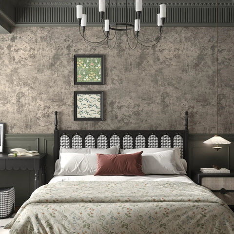 Bedroom with Extra Thick Concrete Peel And Stick Wallpaper 24 Inch By 354 Inch Light Brown Gray Taupe Self Adhesive Waterproof Vinyl Cement Look