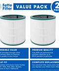 Two Pack Top Notch True Premium Grade Air Purifier Filters For Dyson Tower Purifier TP00 TP01 TP02 TP03 BP01 AM11 - Replacement Filter Set Comparable To Part 968126-03, Ultra Filtration For Odor And Allergy Guard product image showing two cylindrical filters against a blue and white package background.