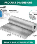Reflective Window Insulation Roll 48 Inch By 10 Foot With Foil Aluminum Double Sided Foam Core Heat Blocker For RV Windows And Garage Doors Cool Summer Comfort Easy Install Folded Package, shown with measurements and aluminum tape