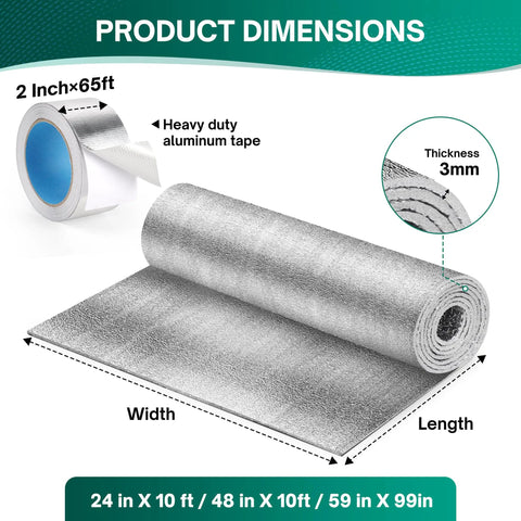 Beefy Reflective Window Insulation Roll Knockout Heat Blocker And Draft Stopper 24 in x 10 ft with heavy duty aluminum tape and 3mm thickness.