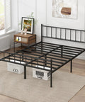 Tough Built Queen Metal Bed Frame With Steel Slat Support Zero Squeak Design Easy As Pie Assembly And Tons Of Under Bed Storage in a bedroom setting.
