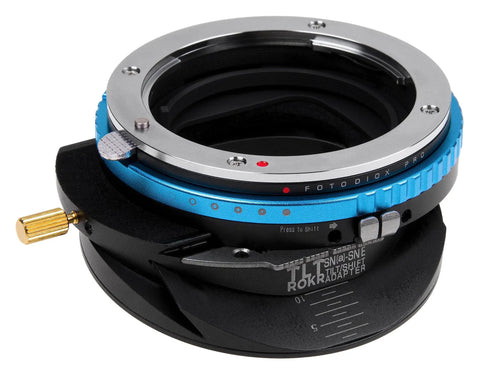 TLT ROKR Tilt Shift Lens Mount Adapter for Sony Alpha E Mount from A Mount and Minolta AF Lenses, All Metal Construction, 10 Degrees Tilt, 20mm Shift, 360 Degree Rotation, Precise Secure Fit for Mirrorless Cameras, blue and black metal adapter